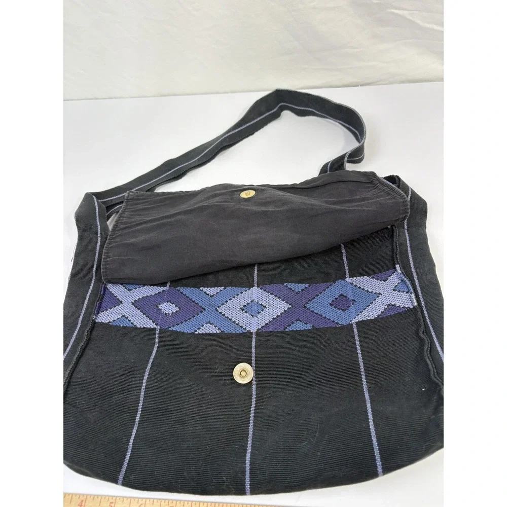 MayaWorks Handmade Woven Shoulder Bag Crossbody Black Purple Blue Striped Boho‎